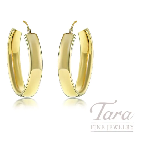 14K Yellow Gold Thick Oval Hoop Earrings, 3.2g