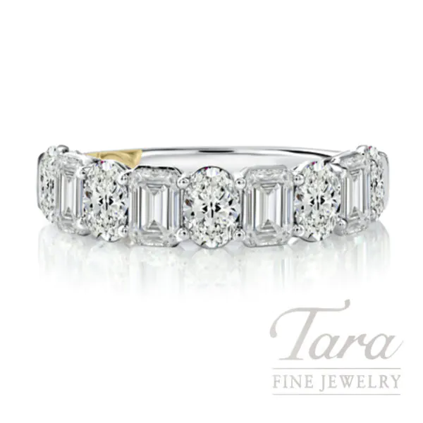 A. Jaffe 18K White Gold 3.29 CTW Diamond Ring with Emerald & Oval Cut Diamonds
