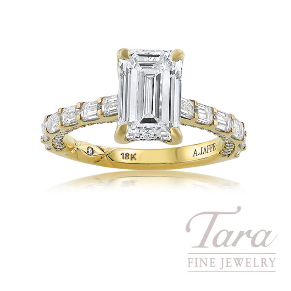 18K Yellow Gold Emerald Cut Diamond Engagement Ring Mount 1.55TDW
