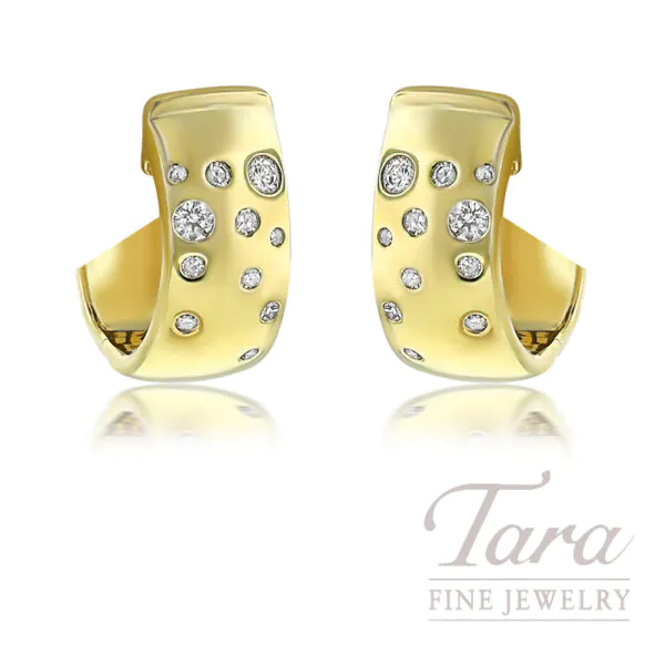 18K Yellow Gold Diamond Huggie Earrings 0.12 TDW