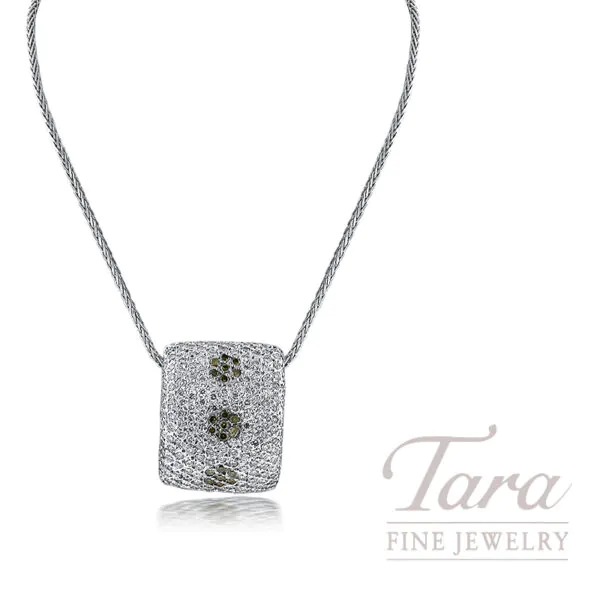 18K White Gold Diamond and Brown Diamond Pendant Necklace 11.8G