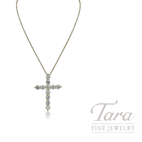 14K Yellow Gold Diamond Cross Pendant Necklace 1.50TDW, 3.0G