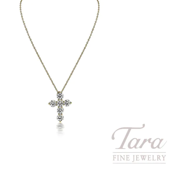 14K Yellow Gold Diamond Cross Pendant Necklace 1.00TDW, 2.4G