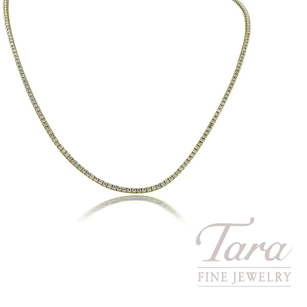 18K Yellow Gold 16" Diamond Tennis Necklace, 2.99 TDW