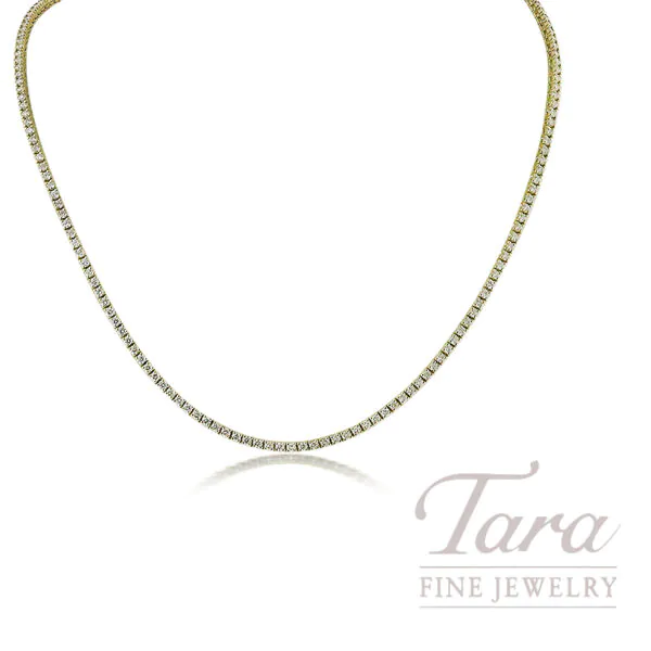 18K Yellow Gold Diamond Tennis Necklace 3.17TDW, 10.3G