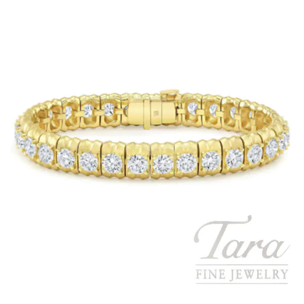 Men's 18k Yellow Gold 15.41 TDW Round Diamond Tennis Bracelet