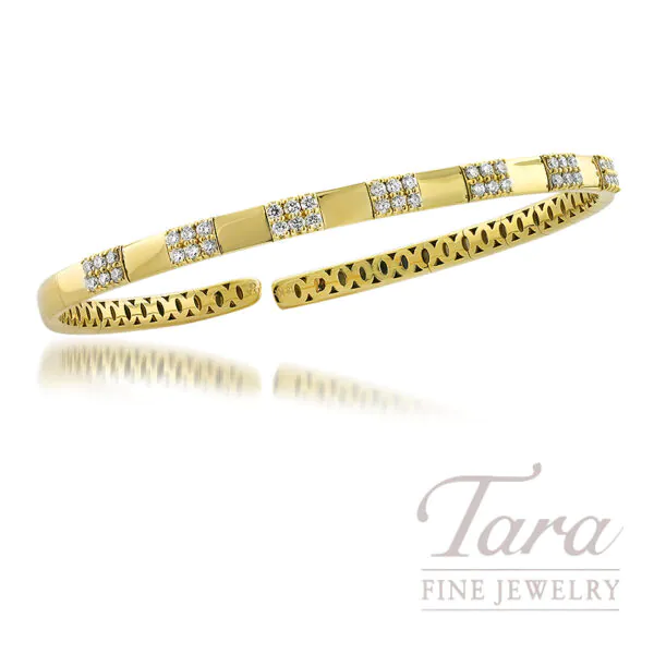 18k Yellow Gold 0.65 TDW Round Diamond Station Flexible Cuff Bracelet
