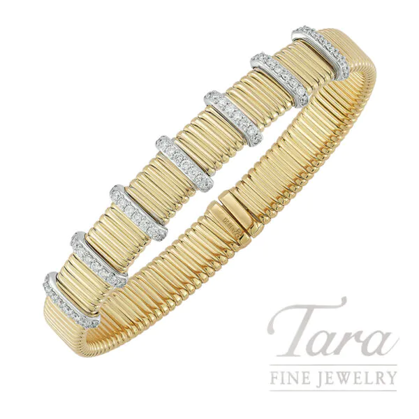18K Two-Tone Gold Flexible Ribbed Diamond Cuff Bracelet 0.90 TDW