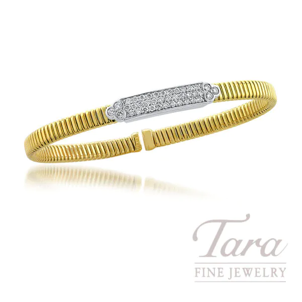 18k Yellow Gold 0.55 TDW Round Diamond Bar Flexible Cuff Bracelet