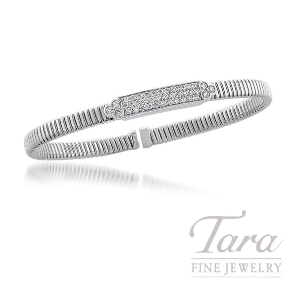 18k White Gold 0.55 TDW Round Diamond Bar Flexible Cuff Bracelet