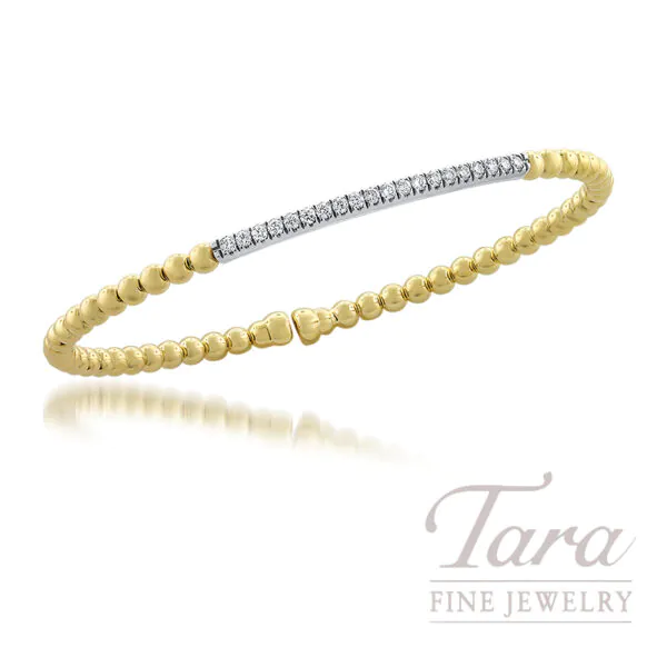 18k Yellow Gold 0.30 TDW Round Diamond Bar Beaded Flexible Cuff Bracelet