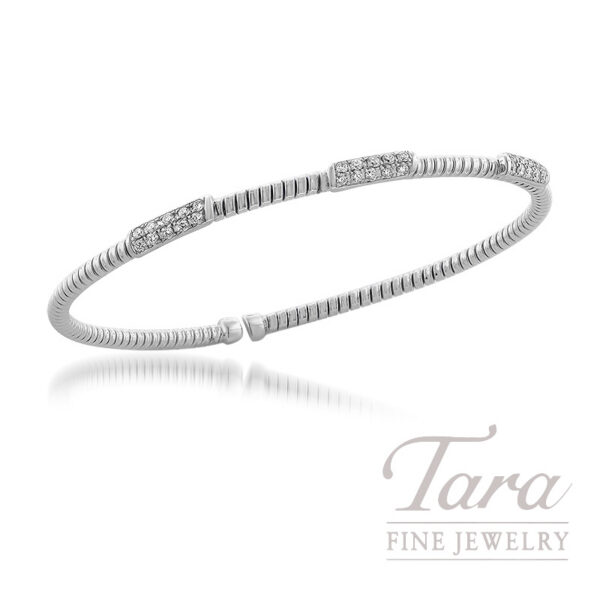 18k White Gold 0.40 TDW Three Station Round Diamond Flexible Cuff Bracelet
