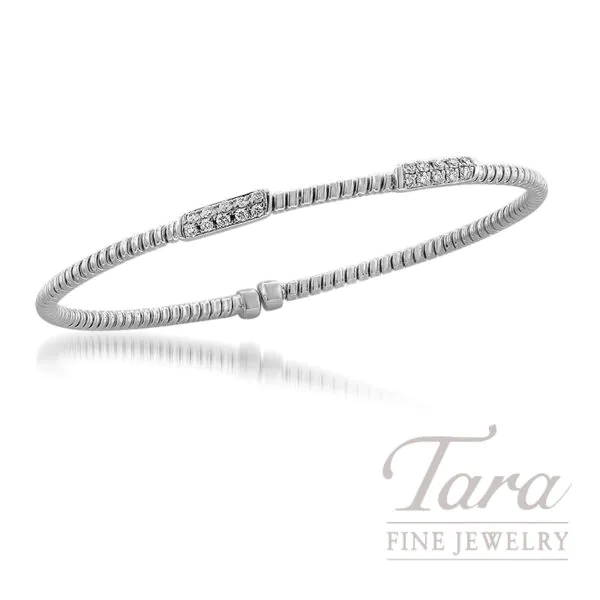 18k White Gold 0.25 TDW Two Station Round Diamond Flexible Cuff Bracelet