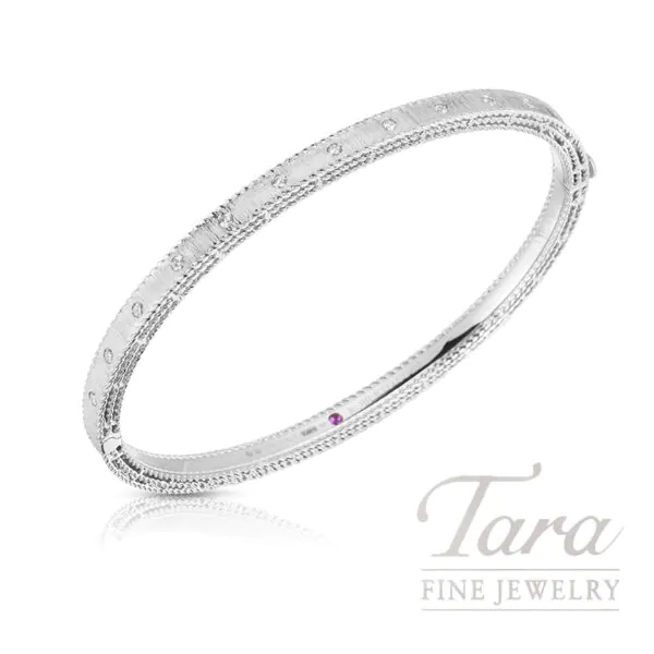 Roberto Coin 18K White Gold Princess Diamond Satin Bangle