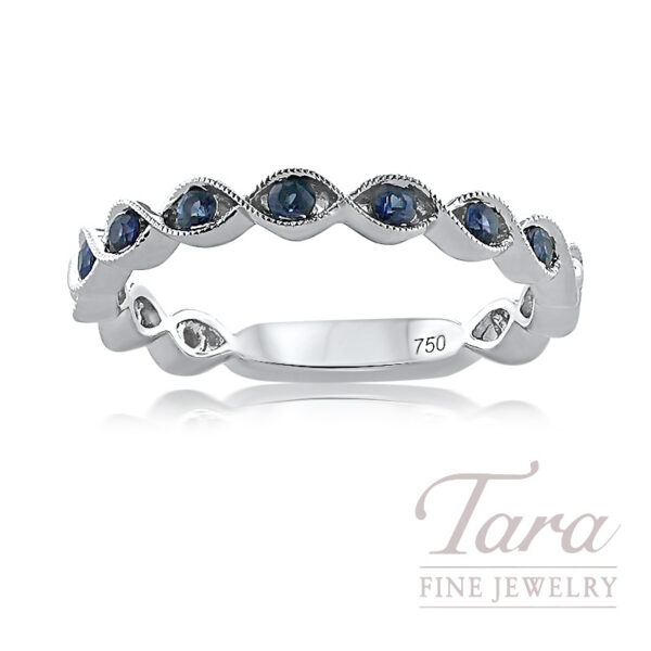 18K White Gold Blue Sapphire Vintage-Style Stackable Band