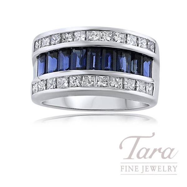 18K White Gold Blue Sapphire Diamond Ring 1.08TGW, 1.00TDW