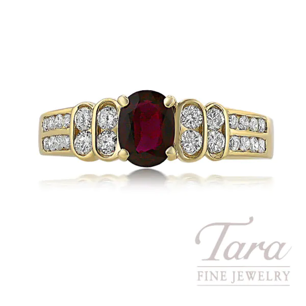 18K Yellow Gold Ruby Diamond Ring .50TGW, .40TDW