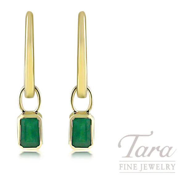 14K Yellow Gold Emerald Earrings 2.5G
