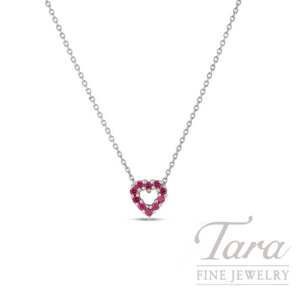 Roberto Coin 18K White Gold Heart Necklace with Diamonds & Pink Sapphires