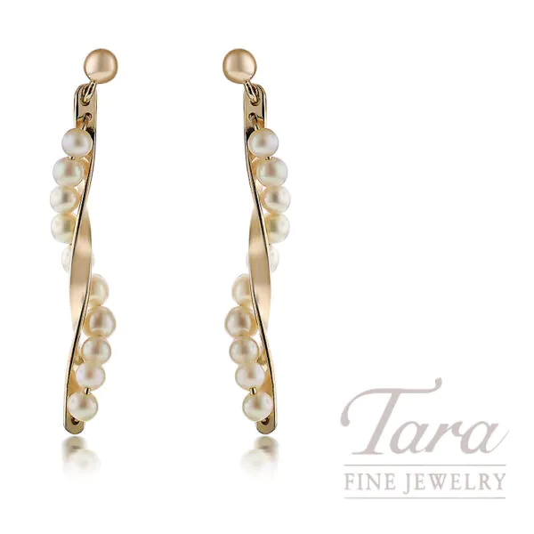 14K Yellow Gold Pearl Drop Earrings with 20 Pearls