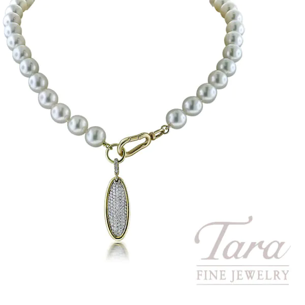 Norman Covan 14K Yellow Gold Pearl Necklace, Paired with 18K White and Yellow Gold Diamond Pendant