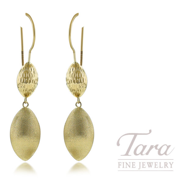 14K Yellow Gold Oval Drop Earrings 2.6G