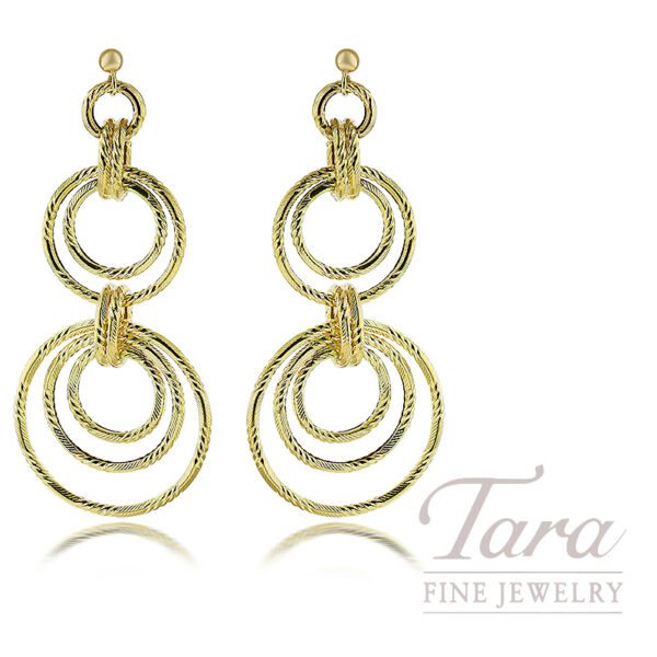 14K Yellow Gold Multi-Hoop Linked Dangle Earrings