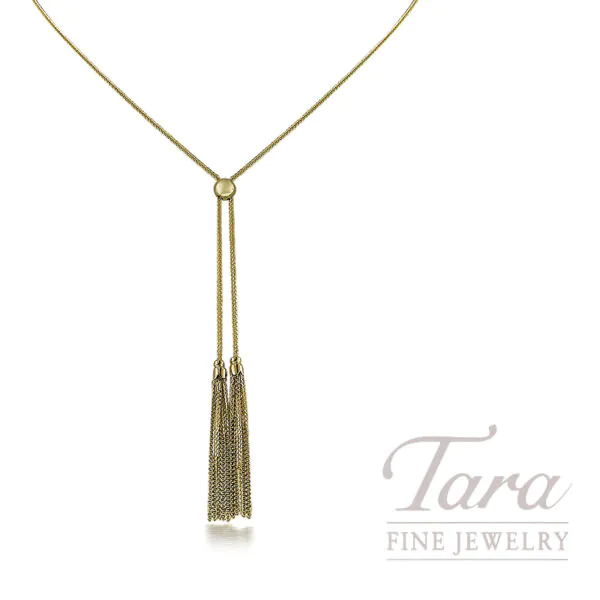 14K Yellow Gold Tassel Necklace, 29" Adjustable
