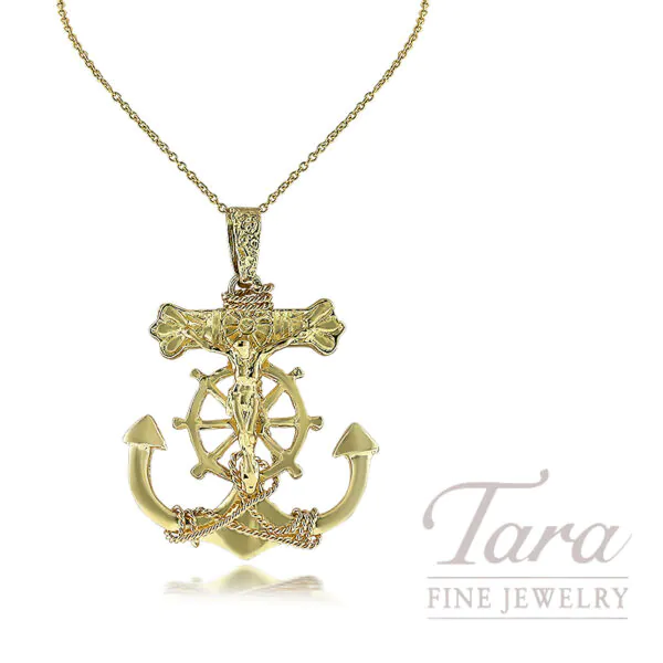 14K Yellow Gold Mariners Cross Pendant, 7.5G