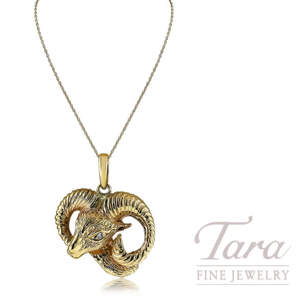 14K Yellow Gold Diamond Aries Ram Charm 0.05TDW, 10.7G