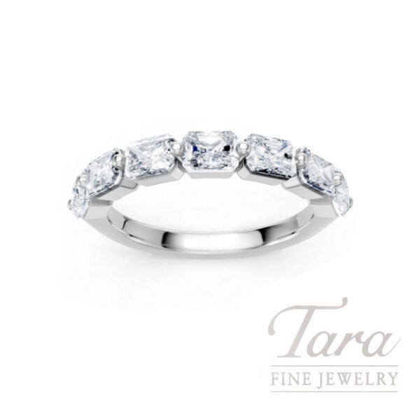 18K White Gold Prong-Set Emerald Cut Diamond Band with 1.00 TDW