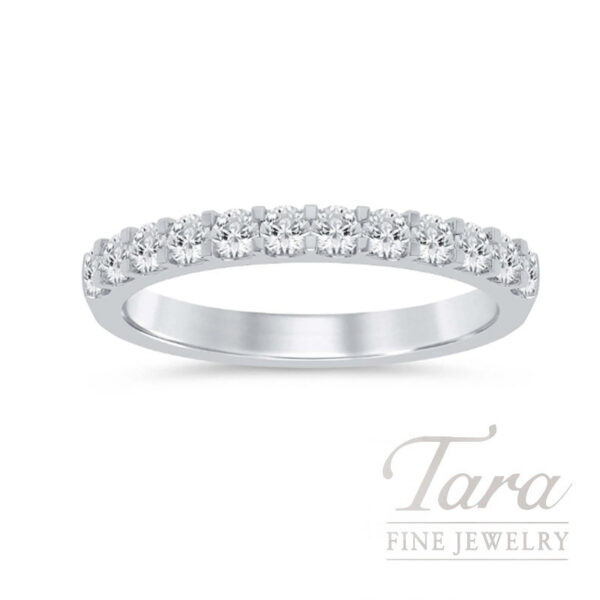 18K White Gold Diamond Wedding Band with 12 Round Diamonds & Hidden Diamond | 0.50 TDW
