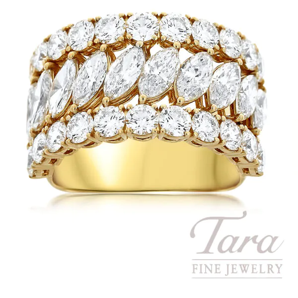 18K Yellow Gold Marquise and Round Diamond Wide Band, 2.23 TDW