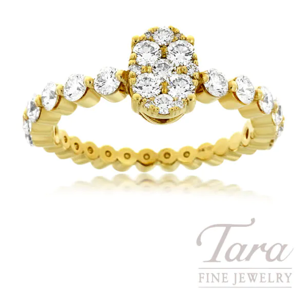 18K Yellow Gold Oval Diamond Cluster Ring, 1.10 TDW