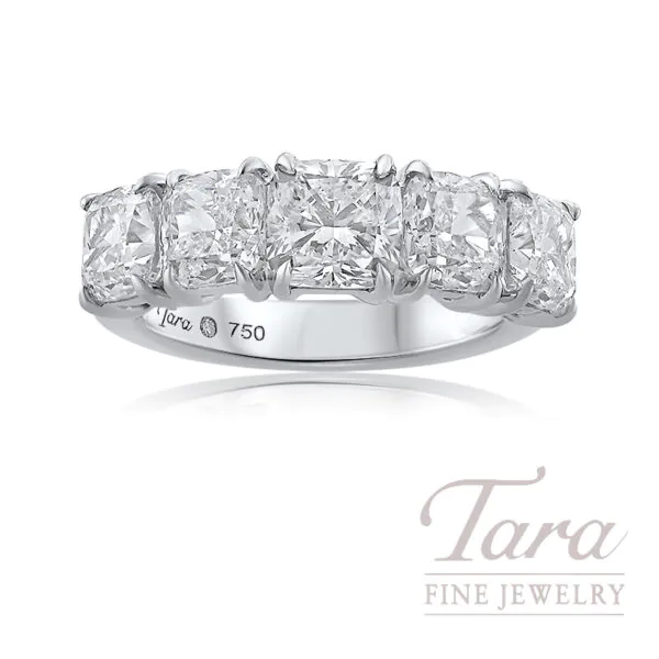 18K White Gold GIA Certified Cushion and Round Diamond Band 5.22TDW