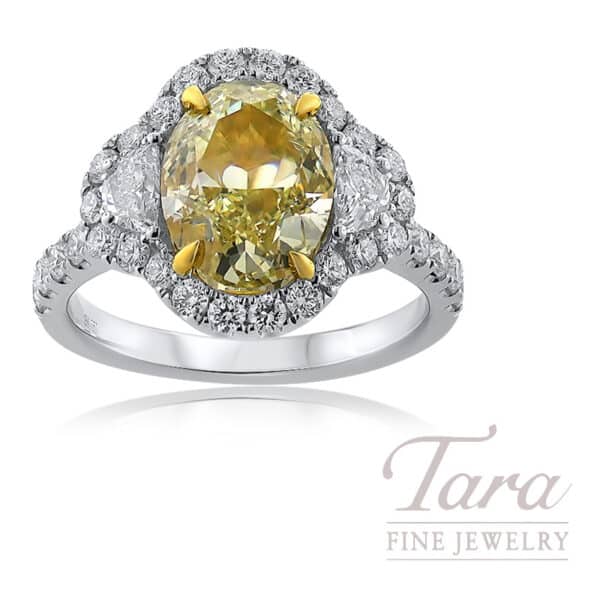 18K White Gold 4.02CT Fancy Yellow Diamond Ring, 1.20CT TW