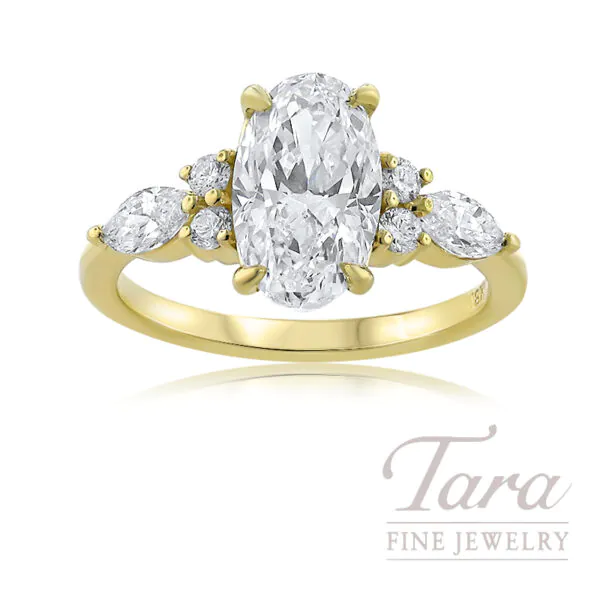 18K Yellow Gold Oval Diamond Semi Mount Ring with .53TDW
