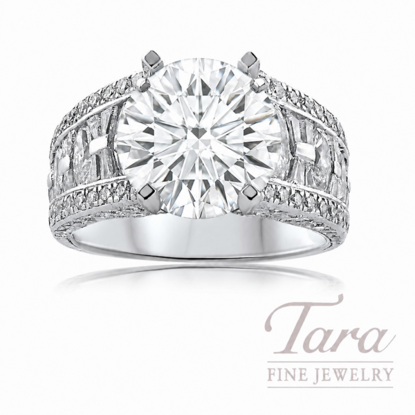 Platinum Diamond Semi-Mount Ring with 104 Round, 20 Baguette and 10 Marquise Diamonds 2.26TDW