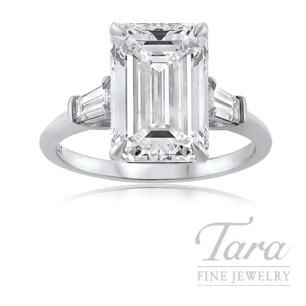 Platinum 5.02CT GIA Certified Emerald Cut Diamond Ring with .50 TW Baguettes