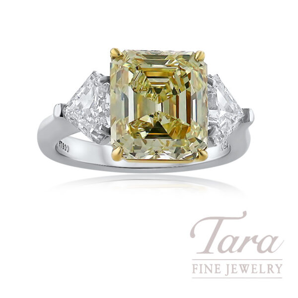 5.03CT Emerald Cut Yellow Diamond Ring in Platinum & 18K Yellow Gold