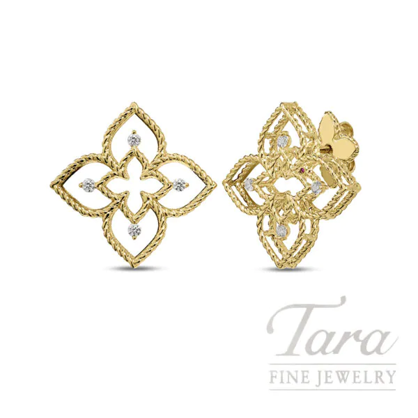 Roberto Coin 18K Yellow Gold Princess Flower Diamond Open Frame Stud Earrings .11TDW