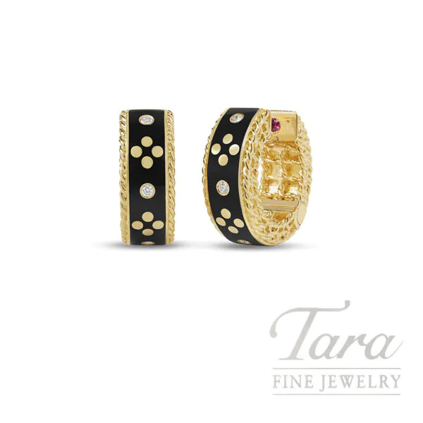 Roberto Coin Venetian Princess 18K Yellow Gold Diamond Enamel Huggie Earrings 0.04TDW, 8.4G