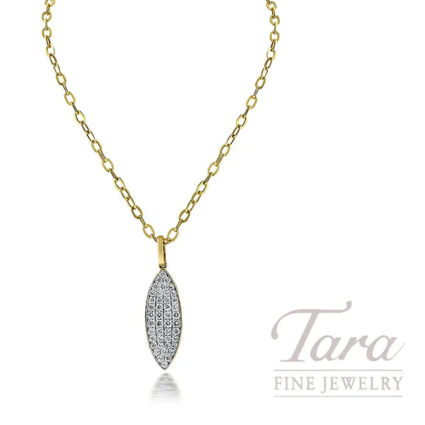 18K Yellow Gold Elongated Oval Pave Diamond Pendant 0.60TDW