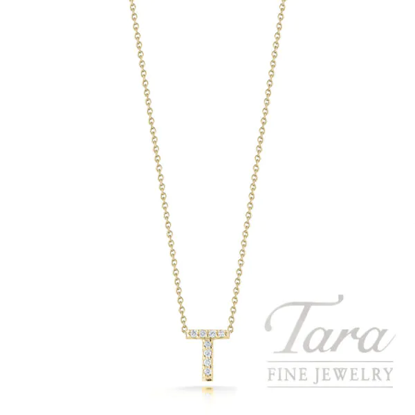 Roberto Coin Diamond 18K Yellow Gold Love Letter "T" Pendant Necklace 0.04TDW