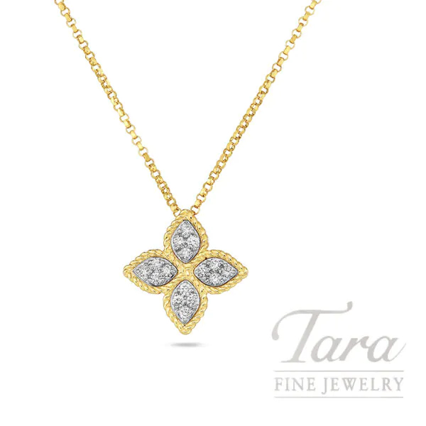 Roberto Coin 18K Yellow & White Gold Princess Flower Diamond Pendant Necklace