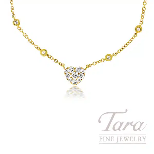 18K Yellow Gold Diamond Heart Necklace, 0.71 TDW