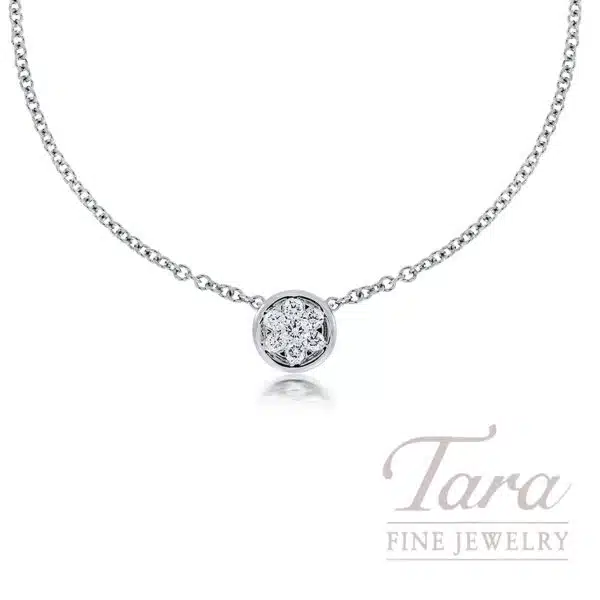 18K White Gold 7-Diamond Bezel Pendant Necklace, 0.23 TDW