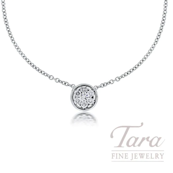 18K White Gold Diamond Bezel Solitaire Pendant Necklace .29 TDW