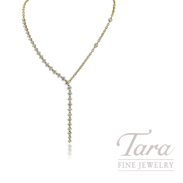 18K Yellow Gold Diamond Lariat Necklace, 38 Round Diamonds, 3.49 TDW