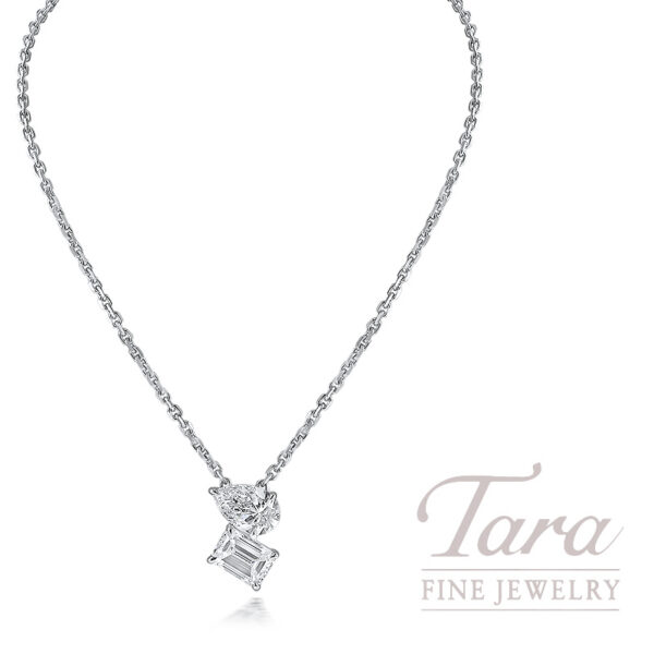 18K White Gold GIA Certified Diamond Necklace with Emerald and Pear Diamonds 1.94TDW